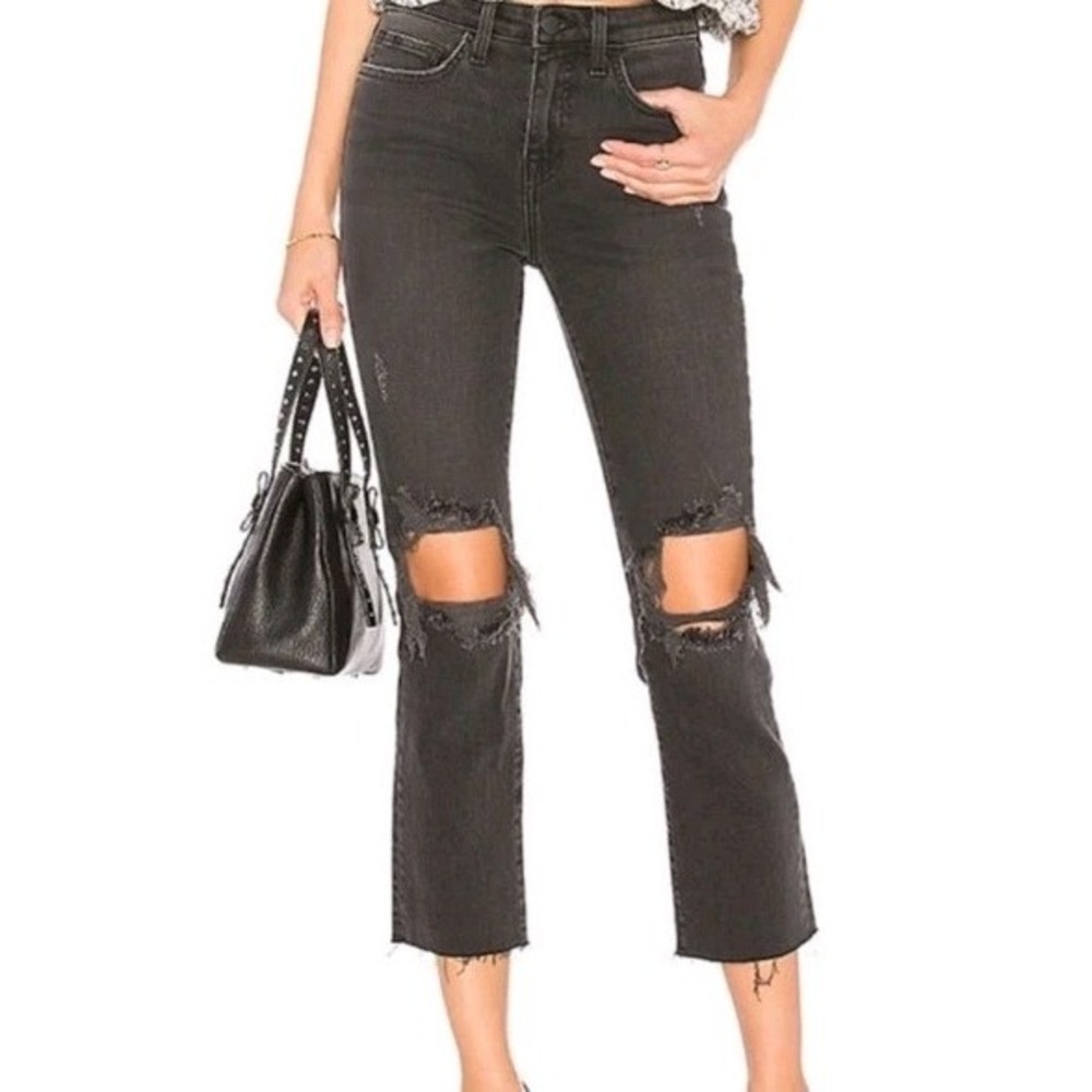 L Agence Jeans 24 Audrina Straight‎ Cropped Distressed Raw Hem Revolve Preppy